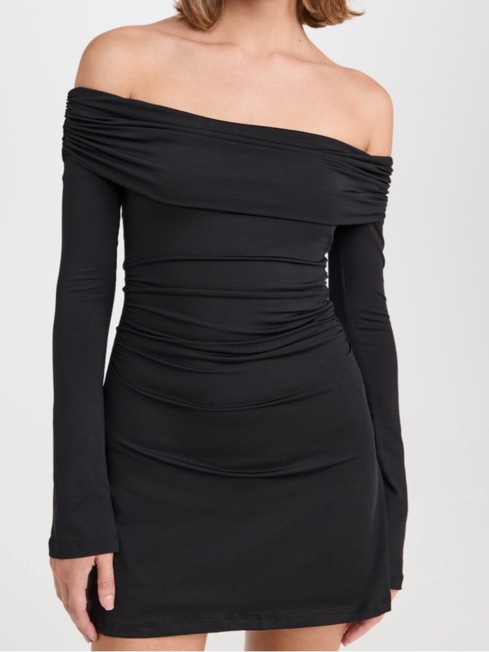 Aritzia Contour Black Off the Shoulder mini dress castoro bodycon longsleeve 2XS